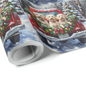 Maltese Christmas Red Truck Holiday ラッピングペーパー (ロールコーナー)