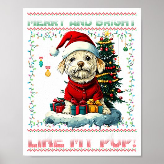 Maltese Christmas Tree Lights Decorations Dog Love ポスター (正面)