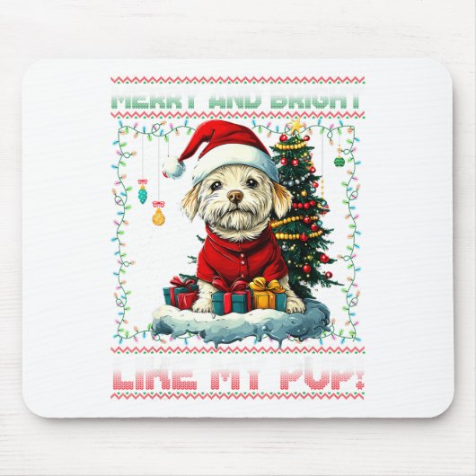 Maltese Christmas Tree Lights Decorations Dog Love マウスパッド (正面)