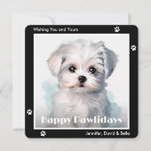 Maltese Dog Black Watercolor Christmas シーズンカード (正面)