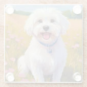 Maltese Dog Flower Field Painting ガラスコースター (裏面)