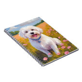 Maltese Dog Flower Field Painting ノートブック (右側)