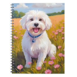 Maltese Dog Flower Field Painting ノートブック