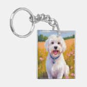 Maltese Dog | Flower Field Pet Painting キーホルダー (正面左)