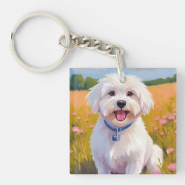 Maltese Dog | Flower Field Pet Painting キーホルダー