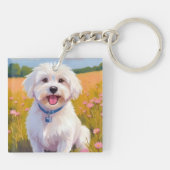 Maltese Dog | Flower Field Pet Painting キーホルダー (裏面)