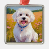 Maltese Dog | Flower Field Pet Painting メタルオーナメント (正面)