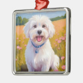 Maltese Dog | Flower Field Pet Painting メタルオーナメント (左)