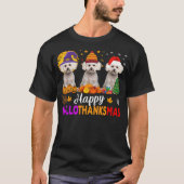Maltese Dog Halloween Christmas Hallothanksmas Tシャツ (正面)