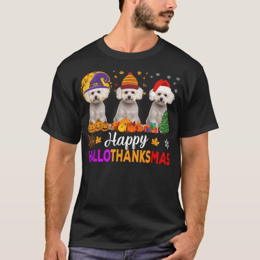 Maltese Dog Halloween Christmas Hallothanksmas Tシャツ (正面)