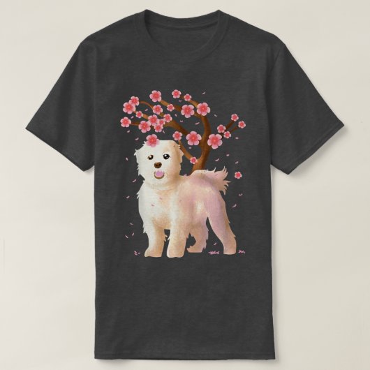 Maltese Dog Japanese Sakura Cherry Blossom Flower Tシャツ (デザイン正面)