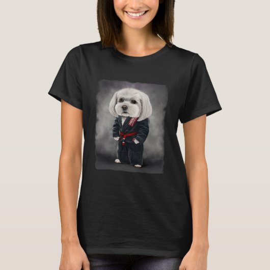 Maltese Dog Judo Karate Master In Black Judogi 1 Tシャツ (正面)
