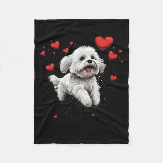 Maltese Dog Love Heart For Valentines Day Maltese  フリースブランケット (正面)