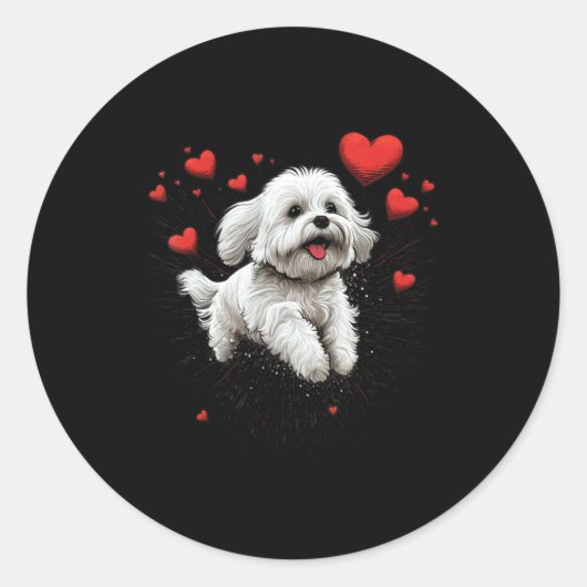 Maltese Dog Love Heart For Valentines Day Maltese  ラウンドシール (正面)