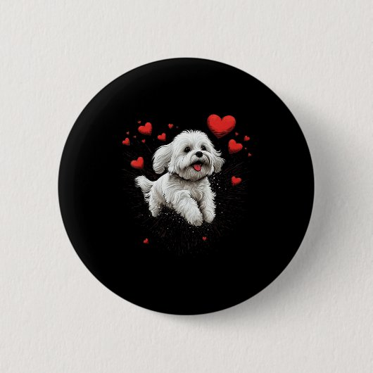 Maltese Dog Love Heart For Valentines Day Maltese  缶バッジ (正面)