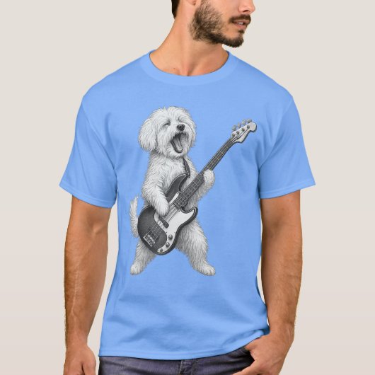 Maltese Dog Playing Bass Guitar Rock Music Dog Lov Tシャツ (正面)