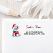 Maltese Dog Santa Coat Christmas Return Address ラベル (インサイチュ)