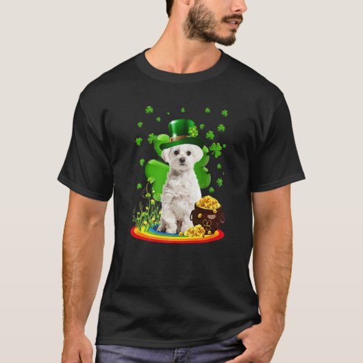 Maltese Dog Shamrock St Patricks Day Dog Irish Gif Tシャツ (正面)
