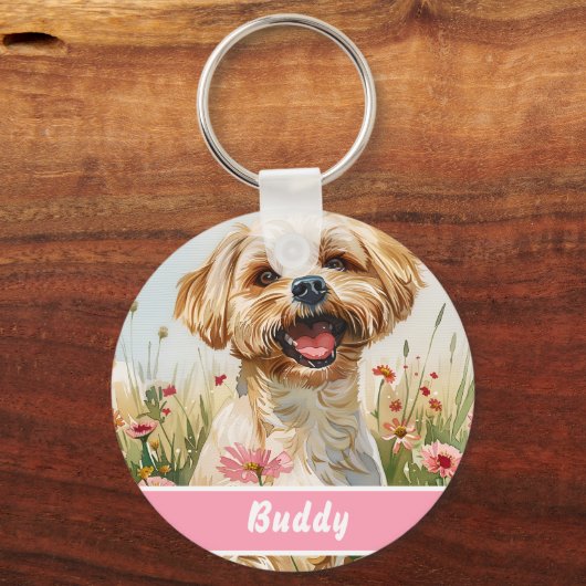 Maltese Dog Tag – Custom Info キーホルダー (正面)