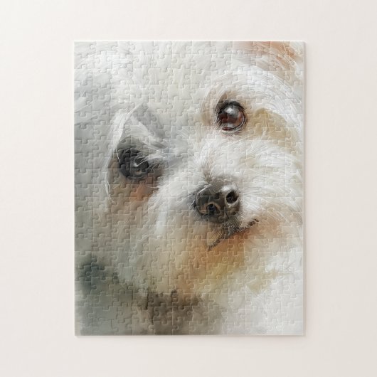 Maltese dog watercolor portrait ジグソーパズル (縦)
