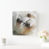 Maltese dog watercolor portrait スクエア壁時計 (ホーム)