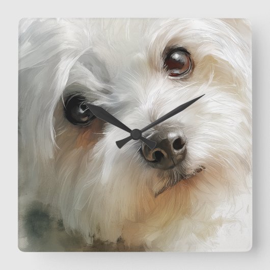 Maltese dog watercolor portrait スクエア壁時計 (正面)