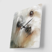 Maltese dog watercolor portrait スクエア壁時計 (傾斜)
