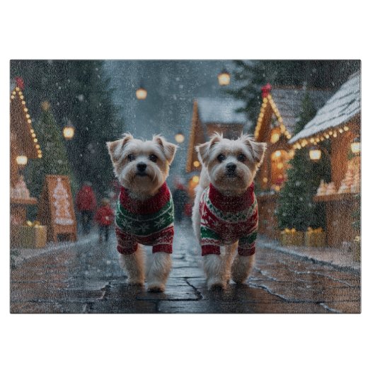 Maltese Dogs Christmas Snow Holiday カッティングボード (正面)