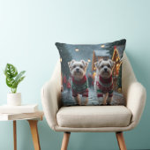 Maltese Dogs Christmas Snow Holiday クッション (椅子)