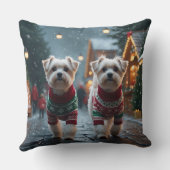 Maltese Dogs Christmas Snow Holiday クッション (裏面)