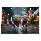 Maltese Dogs Christmas Snow Holiday ラージペーパーバッグ (正面)