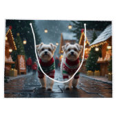 Maltese Dogs Christmas Snow Holiday ラージペーパーバッグ (裏面)