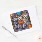 Maltese Dogs Trick-or-Treating Halloween Costumes スクエアシール (封筒)