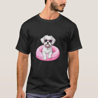 Maltese Funny Dog in Sunglasses and Pool Float Des Tシャツ