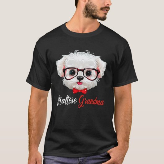 Maltese Grandma Headband Glasses Tシャツ (正面)