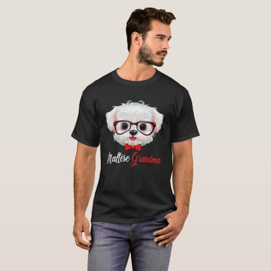Maltese Grandma Headband Glasses Tシャツ (正面フル)