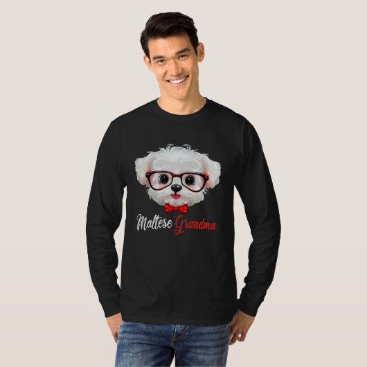 Maltese Grandma Headband Glasses Tシャツ (正面フル)