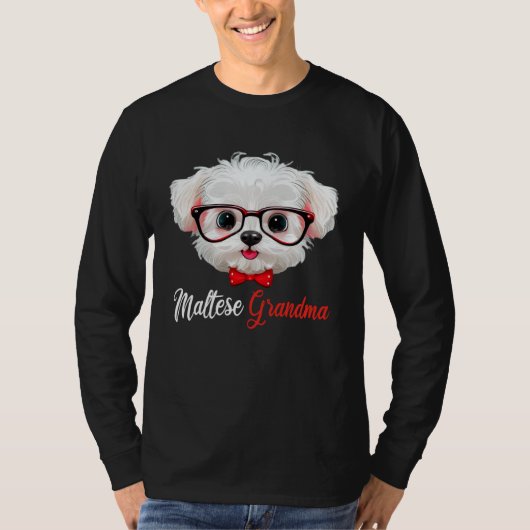 Maltese Grandma Headband Glasses Tシャツ (正面)