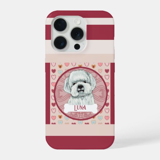 Maltese + name Valentine Heart iPhone 11 Pro Case iPhoneケース (裏面)