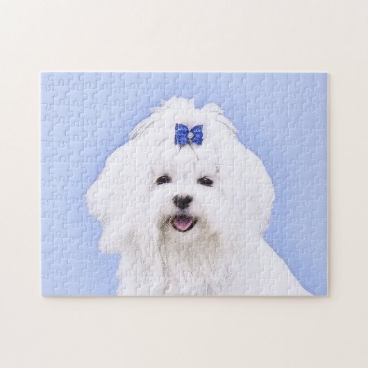 Maltese Painting - Cute Original Dog Art ジグソーパズル (横)