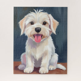 Maltese Puppy White Dog Painting ジグソーパズル