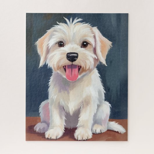 Maltese Puppy White Dog Painting ジグソーパズル (縦)