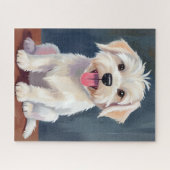 Maltese Puppy White Dog Painting ジグソーパズル (横)