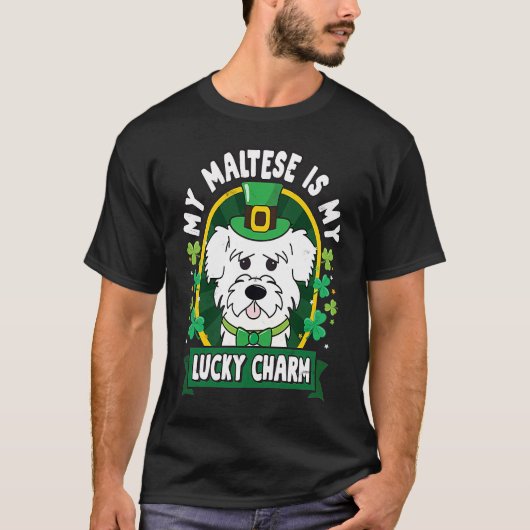 Maltese St Patricks Lucky Charm Mom Dad Tシャツ (正面)