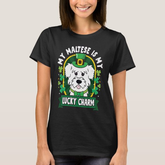 Maltese St Patricks Lucky Charm Mom Dad Tシャツ (正面)
