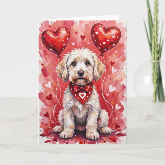 Maltese Valentine’s Day Dog with Hearts Red カード (正面)