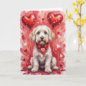 Maltese Valentine’s Day Dog with Hearts Red カード (黄色い花)