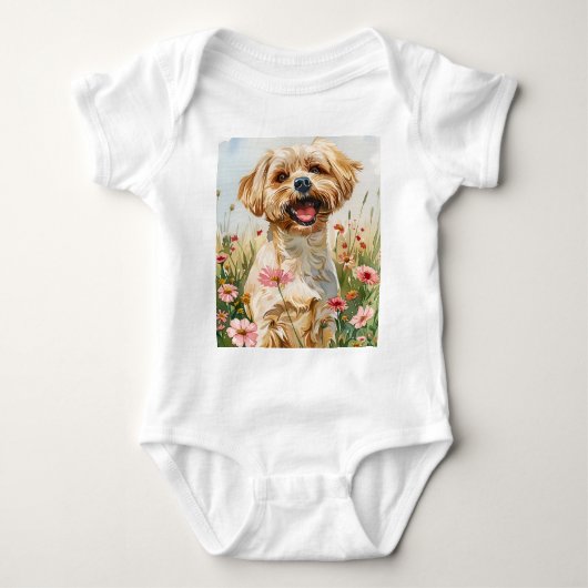 Maltese Watercolor Baby Bodysuit ベビーボディスーツ (正面)
