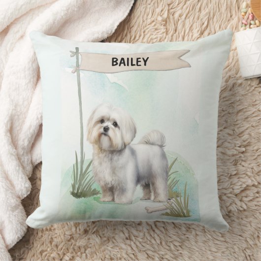 Maltese Watercolor Personalized Dog クッション (ブランケット)