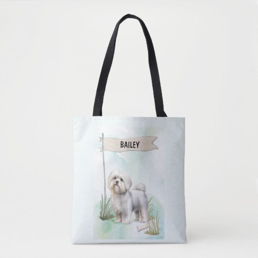 Maltese Watercolor Personalized Dog トートバッグ (正面)